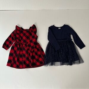 H&M and Carter’s Red Plaid and Navy Blue Girls Kids Long Sleeves Dresses